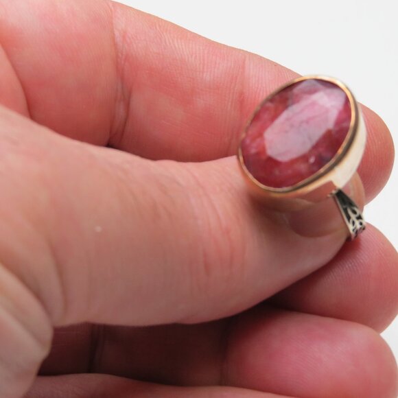 14k Rose Gold Silver Ruby Ring - Picture 1 of 5